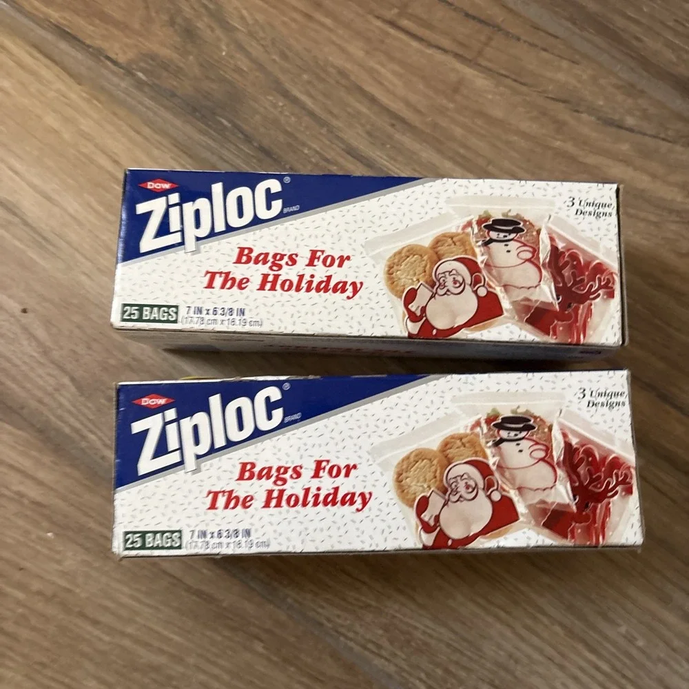 2 New Vintage Ziploc Holiday Bags Treats Cookies Christmas Three Designs